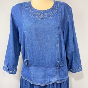 Vintage Nina Piccalino Denim Dress Size 16 Maxi Cotton Prairie Western Cottage‎